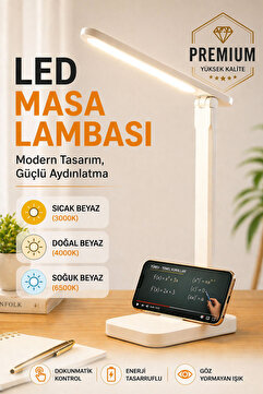 Badem10 Şarjlı Led Masa Üstü Lambası 3 Renk Dokunmatik Standlı Çocuk Ders Kitap Çalışma Okuma Işığı Gece 9w