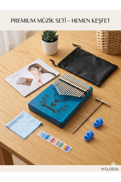 Unichrome Klx-510 Hakiki Ağaç Geyik Desenli Kalimba 17 Tuşlu Mavi