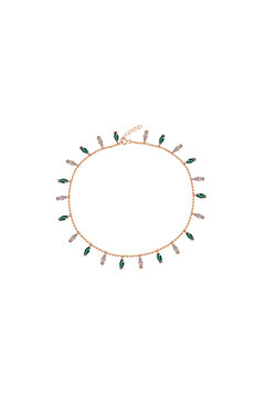 Emiliano Jewellery Beyaz Yeşil Zirkon Taşlı Rose Altın Kaplama Sallantılı Gümüş Halhal