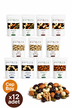 NUTBITE 12'li Cep Boy Çiğ Karışık Paket - 12 x 40gr Cep Boy - Doğal Sağlıklı Atıştırmalık