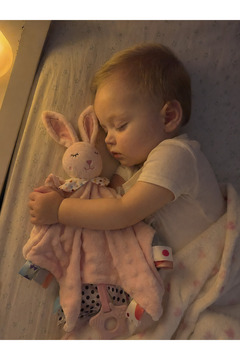 BBSKY Bebek Uyku Arkadaşı - Yumuşak Peluş Diş Kaşıyıcılı Uyku Oyuncağı, Yenidoğan Hediye, Unisex BPA AZO Yok-Pembe tavşan