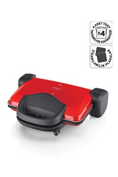 Arzum AR2007 Sultane 1800W 4 Dilim Kapasiteli Izgara ve Tost Makinesi, 180 Derece Açılır Gövde, Kırmızı