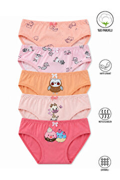 ÖZKAN underwear Özkan 41603 5'li Paket Kız Çocuk Karışık Renkli Desenli Pamuklu Yumuşak Slip Külot