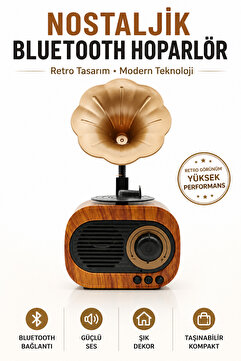 Omaze Nostaljik Gramafon Plak Görünümlü Mini Retro Bluetooth Hoparlör