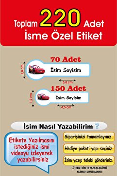 cabuk baskı Okul Etiketi Kalem Defter Etiketi Özel Isim Yazılabilen Etiket Arabalı Etiket 220 Adet