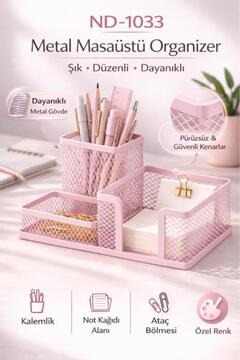 Need ND-1033 Metal Mesh Masaüstü Organizer – 3 Bölmeli, Çok Amaçlı Düzenleyici