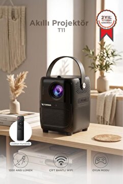 Torima Projeksiyon Cihazı Taşınabilir Ev Sineması 4K 1080P Bluetooth Android Akıllı Projektör T11 Siyah