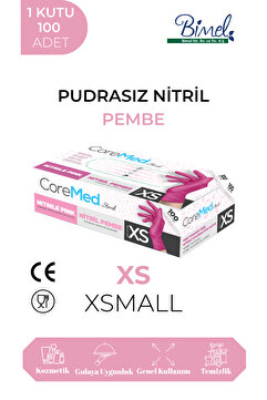 COREMED Pembe Nitril Muayene Eldiveni Pudrasız 100'lü Paket - Xsmall