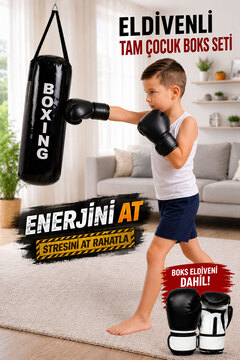 Spor Byfit Çocuk Boks Seti 53 Cm X 20 Cm Boks Torbası + Boks Eldiveni + Tavan Kancası - 3' Lü Set