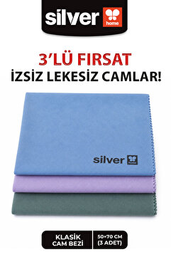 SİLVER HOME 3lü Klasik Mikrofiber Cam Temizlik Bezi -50x70cm- Renkli