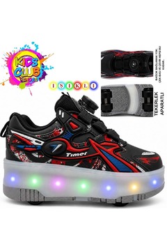 Kids Club Shoes Kocamanlar Kids Club Tmr Akıllı Bağcıklı Işıklı Ortopedik Patenli Tekerli Çocuk Spor Ayakkabı SİYAH