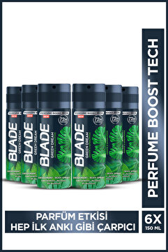 Blade Green Dream Erkek Alüminyumsuz Deodorant Body Spray 6x150ml Hızlı Kurur,Leke Bırakmaz