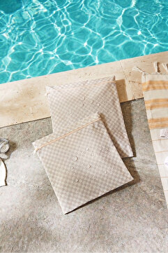 Ocean Home Textile 2 Adet Su Geçirmez Pvc Astarlı Gri Dama Desen Mayo Islak Kuru Kirli Temiz Çamaşır Çantası