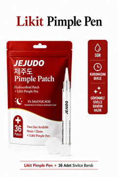 JEJUDO Pimple patch,Akne Bandı(9mm&12mm)+4,5 ml Likit Pimple Pen,%100 Hidrokolloid,%2 Salisilik Asit