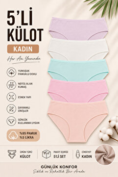 Nicoletta Kadın Külot 5'li Paket Lazer Kesim Pamuklu Interlok Likrali SOMON