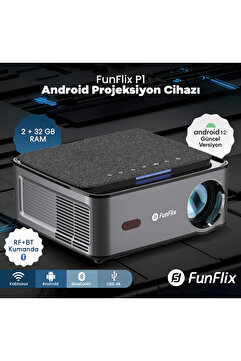 FunFlix P1 Android 4K Destekli LED Full Hd Projeksiyon Cihazı, Bluetooth, 150W Lamba, 300 Inç