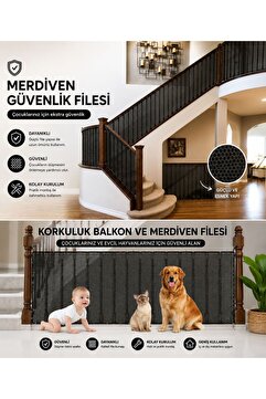 MorPort Siyah Çocuk Ve Evcil Hayvan Için Korkuluk Balkon Ve Merdiven Filesi Bebek Güvenlik Filesi Koruyucu