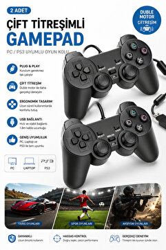 GLRTech İkili Çift Motorlu Titreşimli Usb Gamepad Joystick Bilgisayar Laptop Uyumlu | Windows 7-11