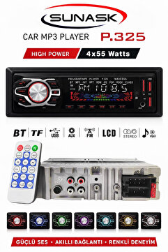 Sunask Sn-606 Çift Usb'li Bluetooth Oto Teyp Araba Teyibi Kumandalı Oto Teyip Mp3 Çalar Amfi Çıkışlı