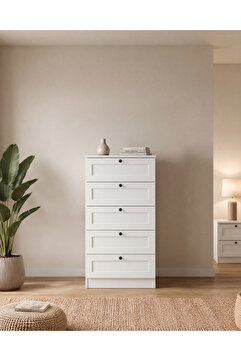 SARMOBİ Terra 5 Çekmeceli Şifonyer/Çamaşırlık 50x105x42 cm Beyaz – Modern Tasarım