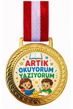 siverek reklam Artık Okuyorum Yazıyorum MADALYASI Birinci Kalite Kordelyalı Metale Baskılı 1. ADET