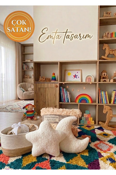 emta tasarım İkili set Welsoft kuzu tüyü ay ve yıldız dekoratif yastık bebek çocuk odası aksesuar ekru