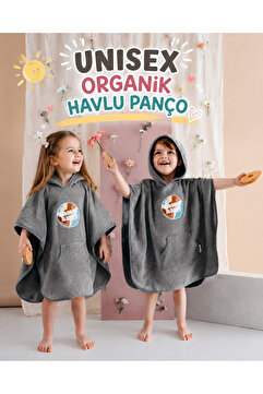 BABYBEK Happy Organik Havlu Çocuk Panço Bornoz - Unisex 1-5 Yaş Standart
