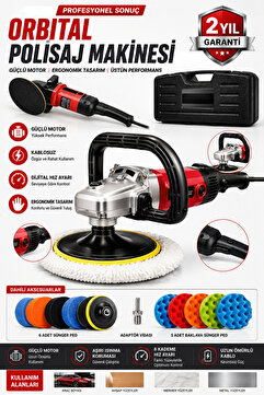 MOONSHOP Bakır Sargı Devir Ayarlı Polisaj Makinesi 2000 Watt 180mm 12parça set hediyeli