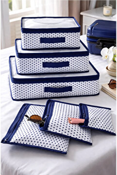 BEST CONCEPT 6'lı Lacivert Puantiyeli Valiz Düzenleyici Bavul İçi Organizer Set Seyahat Hurcu