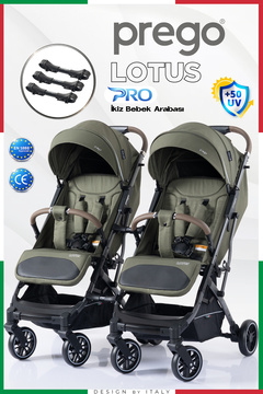 Prego Lotus Pro Kabin Boy UV Tenteli Ayrılıp Birleşebilen İkiz Bebek Arabası