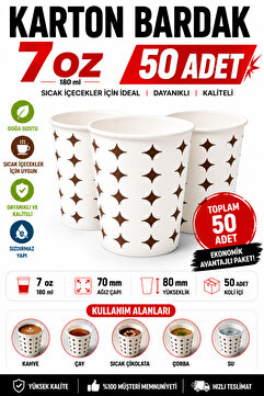 OPTİMEX 7 OZ Karton Bardak 50 Adet Ekonomik Paket Tek Kullanımlık Karton Bardak Sıcak & Soğuk İçecek Uyumlu
