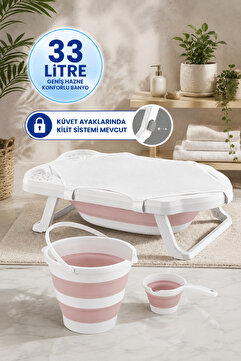Zuu Baby Fileli Pembe Katlanır Banyo Seti Uf