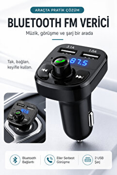 Beatitude Tüm Araba Modelleri Uyumlu USB Bluetooth FM Transmitter Araç Şarj Aleti Çakmaklık Müzik Kiti