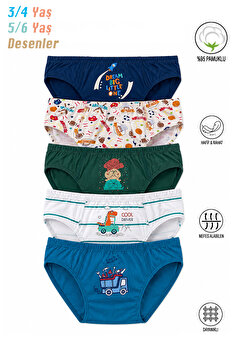 ÖZKAN underwear Özkan 31801 5'li Paket Erkek Çocuk Karışık Renkli Desenli Pamuklu Yumuşak Rahat Slip Külot