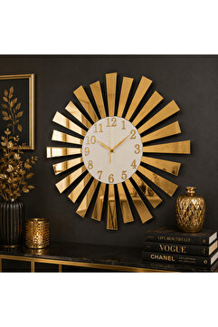 AA Shop Beyaz Gold Aynalı Pleksi Piyano Model Sayılı Ev Yılbaşı Hediyelik Sessiz Duvar Saati 50cm