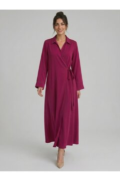 Norshen Kırmızı Kadın Kruvaze Kapama Bağlamalı Maxi Kimono Elbise