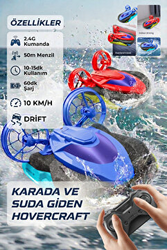 welcomein 10KM/H Drift 2in1 Özellikli Su-Kara Giden RC Hovercraft Araç Yüksek RC Tekne Uzaktan Kumandalı