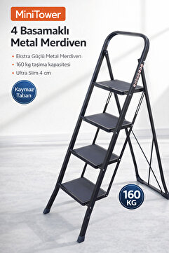 ERTEKPA MiniTower 4 Basamaklı Metal Merdiven - Ekstra Güçlü SiyahMt4