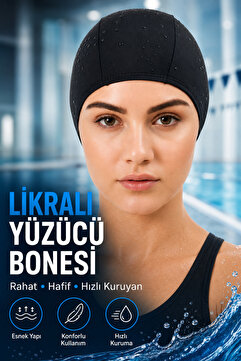 viyol marketim Siyah Likralı Yüzücü Bonesi Deniz Havuz Için Esnek Sıkmayan Saç Çekmeyen Hızlı Kuruyan Kumaş Spor Bone