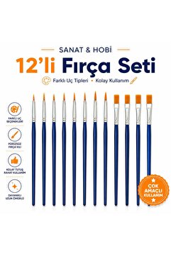 kendinyaphobi 12 Li Fırça Akrilik Yağlı Boya Yassı - Ince Kısa -ince Uzun Uçlu Fırça