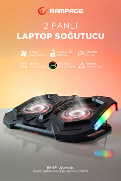Rampage Ad-rc11 Spider Çift Fanlı 15 17" Rgb Yükselik Ayarlı Laptop Soğutucu Stand