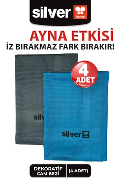 SİLVER HOME 200 Gsm 4'lü 40×60 Dekoratif Cam Bezi- 2 Adet Antrasit 2 Adet Petrol Mavisi