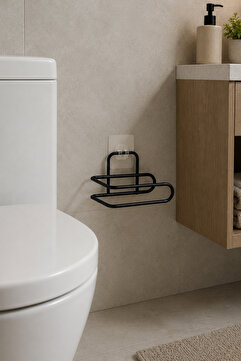 MultiStore Sticker Yapışkanlı Siyah Açık Tuvalet Kağıtlığı Wc Kağıtlık Tutucu Delmeden Kullanım