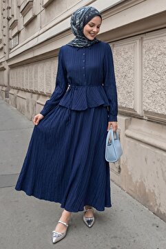 InStyle Bağcıklı Gömlekli Etekli Lacivert Takım
