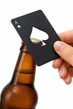 Venon Maça As Açacak Kartvizit Boyutu Cüzdan Boy Siyah Şişe Açacağı Bira Soda Meşrubat