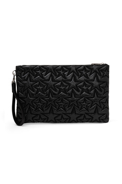Ecrou Yıldız Desenli Siyah Parlak Portföy & Clutch Çanta Çıkarılabilir Bileklik Askılı 30 x 19 cm