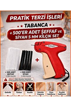 ERKAN Pratik Terzi İşleri 5mm Türban Kılçık ve Tabanca Seti (500 Adet Şeffaf ve 500 Adet Siyah Kılçık)