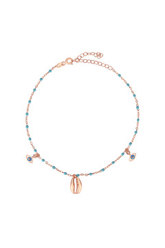 Emiliano Jewellery Taşsız Rose Altın Kaplama Turkuaz Mineli Bademli Göz Desenli Gümüş Halhal