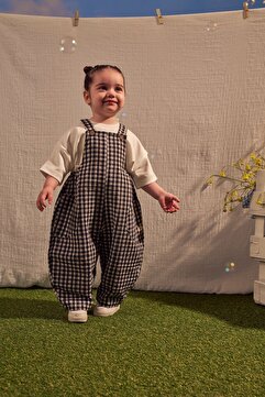 Oh La La Koala For Little Ones Siyah Daisy Picnic Serisi Cepli Salopet