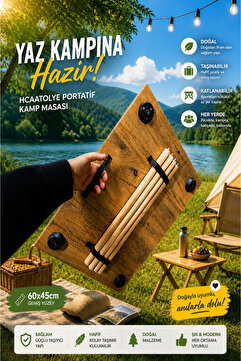 HCAatolye Portatif Kamp Masası Balkon Bahçe Masası Piknik Masası Sehpası 60x45cm